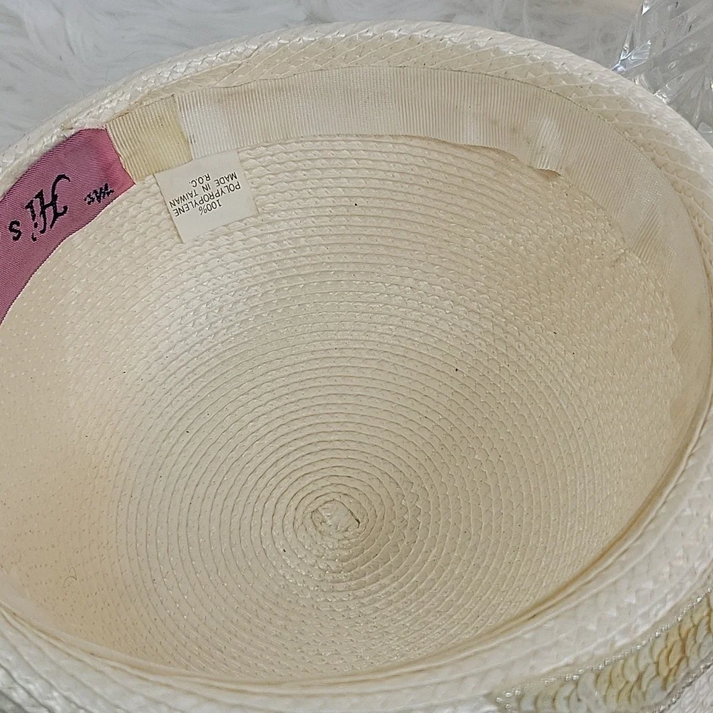 MR. HI'S VINTAGE Sequined and Beaded‎ Woven Straw Hat with Mesh Inserts